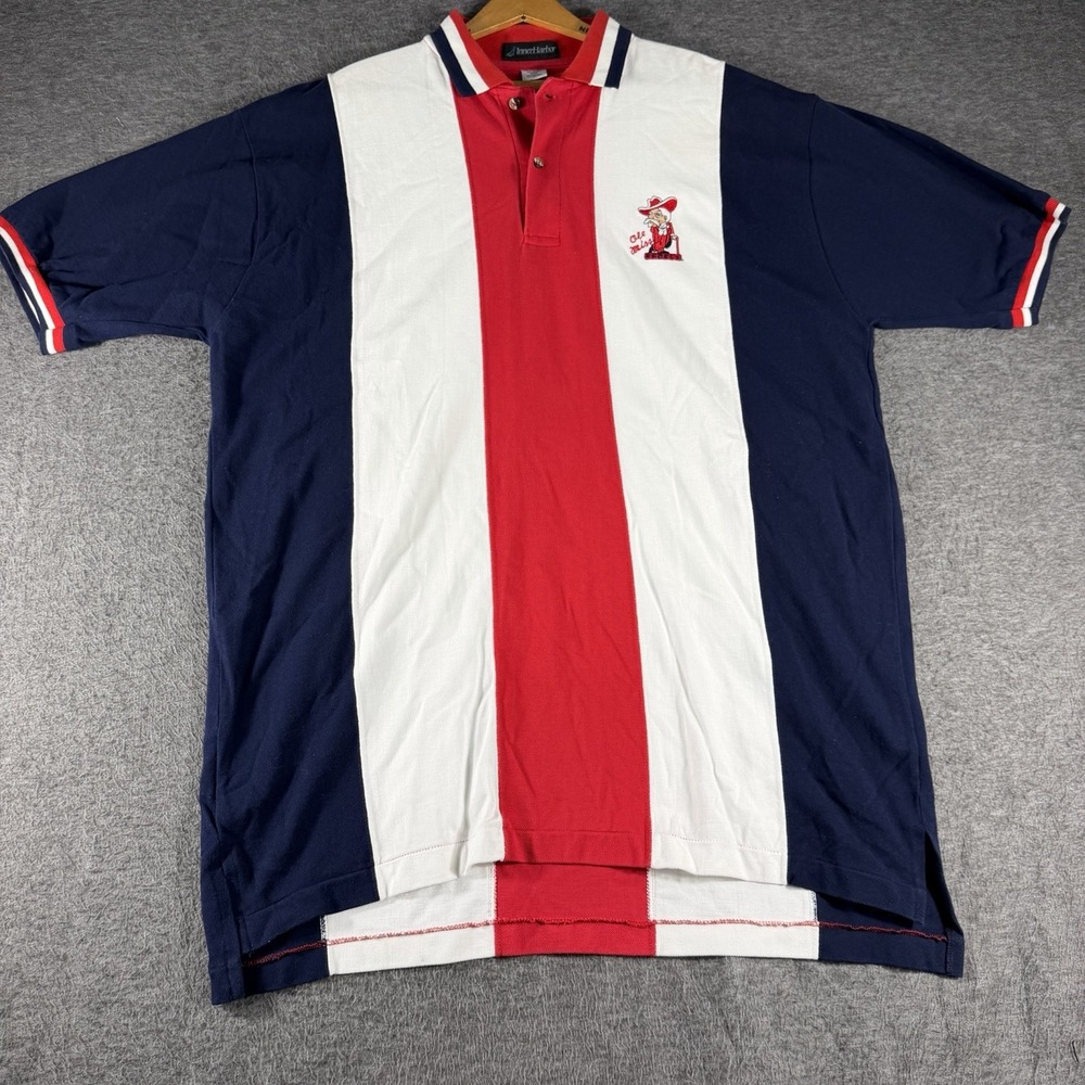 Inner Harbor Ole Miss Rebel Colonel Reb Embroidered Striped Color block Polo XXL
